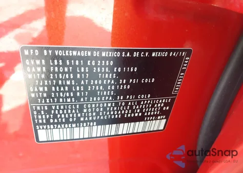 2019 Volkswagen Tiguan 2.0T Se/2.0T Sel/2.0T Sel R-Line/2.0T Sel R-Line Black from USA, damaged, VIN 3VV3B7AX8KM128788